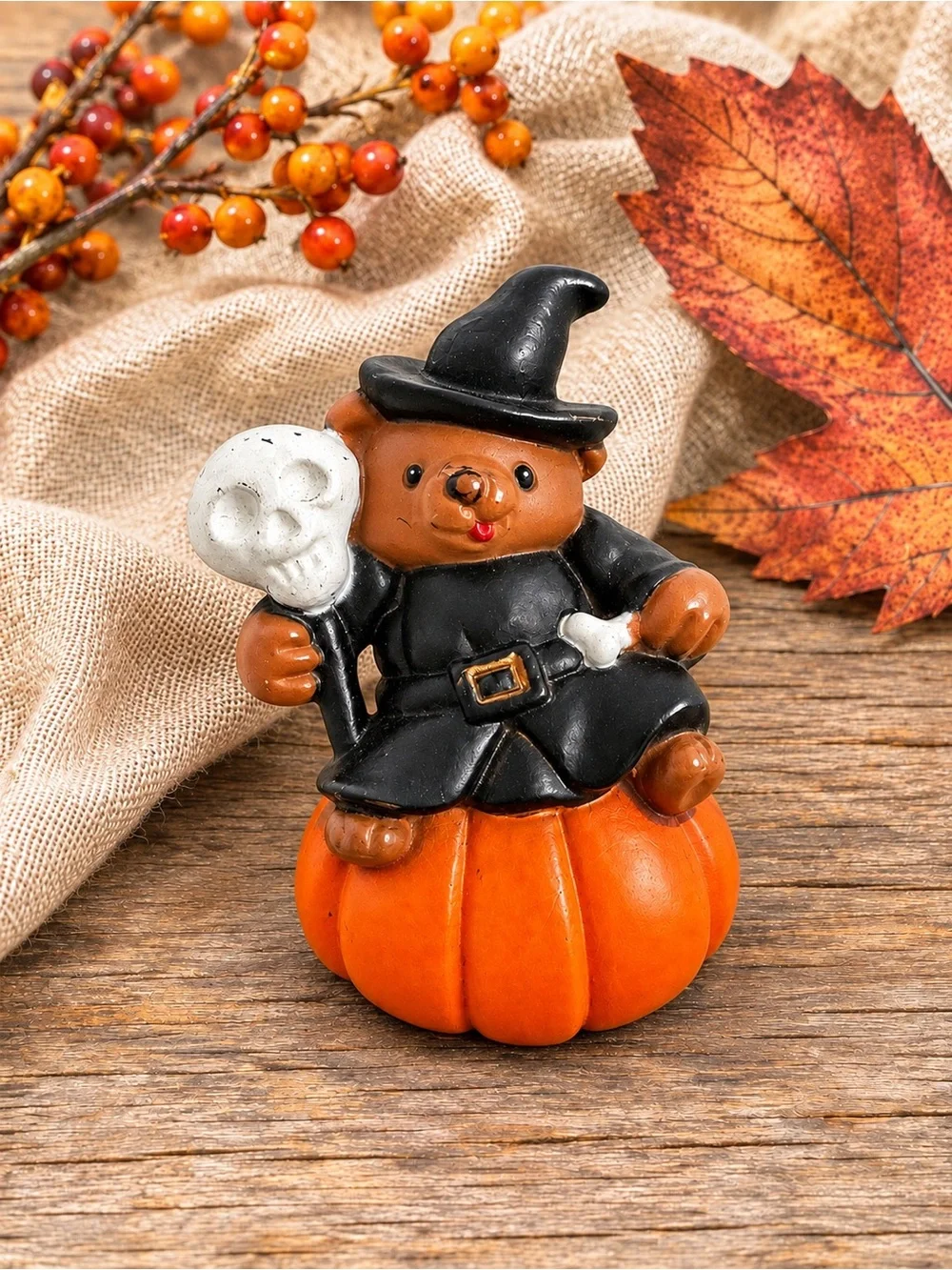Cute Vintage Halloween Bear Brooch in Orange and Black 1980s